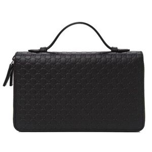 Gucci Black Microguccissima Zip Around Top Handle Travel Wallet